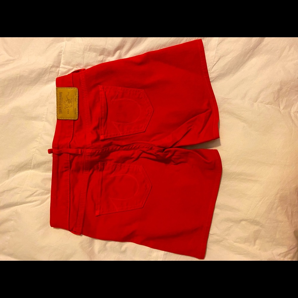True Religion Red Jean Shorts